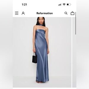 Reformation Oren Blue Satin Dress